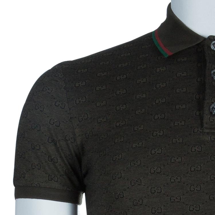 Pre Owned Gucci Men's Olive Green GG Polo Shirt S/M