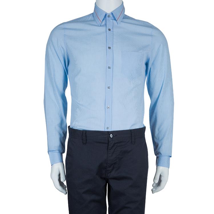 مملوكة مسبقًا Gucci Blue Checked Long Sleeve Buttondown Slim Fit Cotton Shirt S