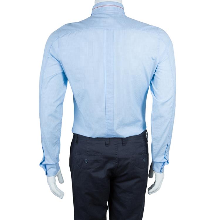 مملوكة مسبقًا Gucci Blue Checked Long Sleeve Buttondown Slim Fit Cotton Shirt S