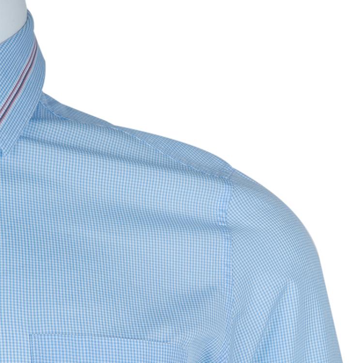 مملوكة مسبقًا Gucci Blue Checked Long Sleeve Buttondown Slim Fit Cotton Shirt S