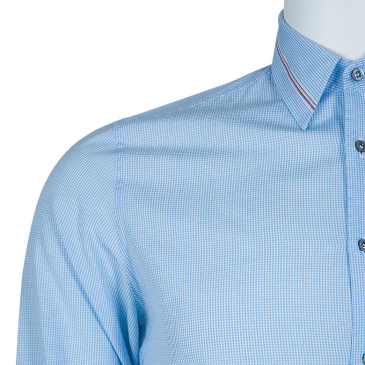 مملوكة مسبقًا Gucci Blue Checked Long Sleeve Buttondown Slim Fit Cotton Shirt S