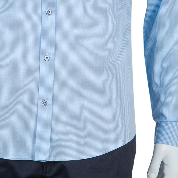 مملوكة مسبقًا Gucci Blue Checked Long Sleeve Buttondown Slim Fit Cotton Shirt S