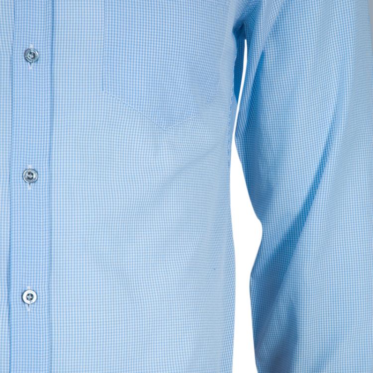 مملوكة مسبقًا Gucci Blue Checked Long Sleeve Buttondown Slim Fit Cotton Shirt S