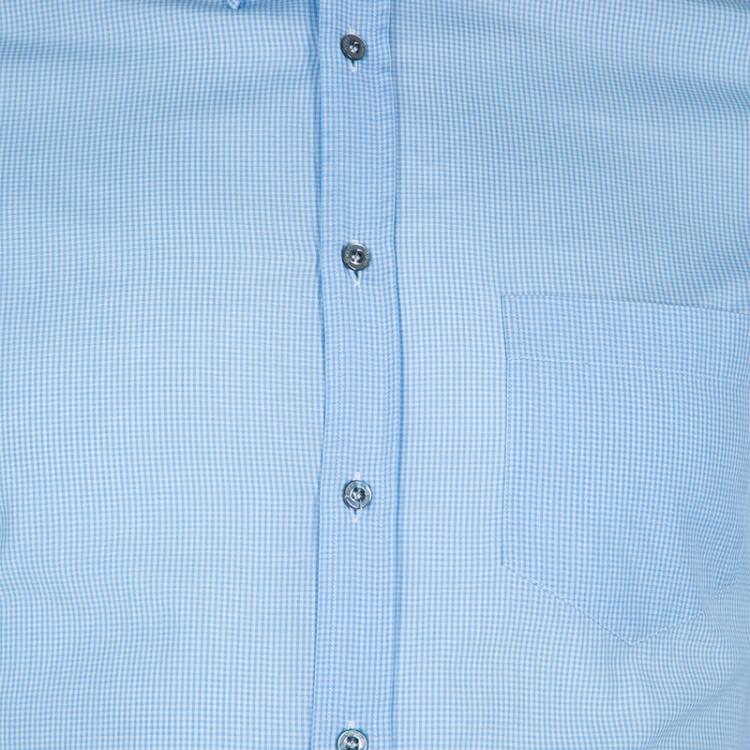 مملوكة مسبقًا Gucci Blue Checked Long Sleeve Buttondown Slim Fit Cotton Shirt S