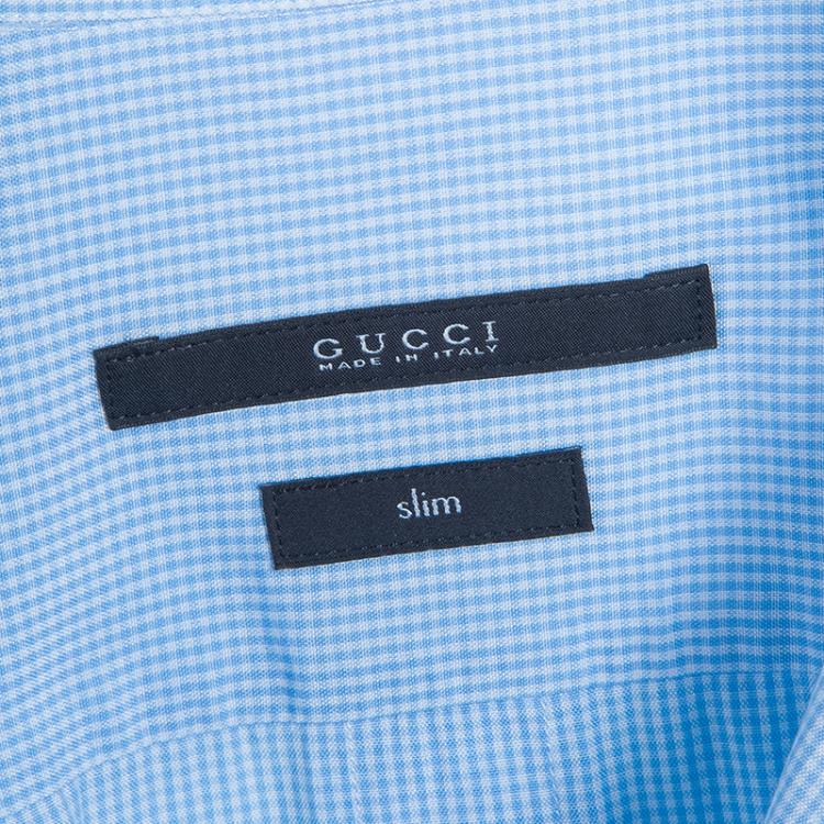 مملوكة مسبقًا Gucci Blue Checked Long Sleeve Buttondown Slim Fit Cotton Shirt S