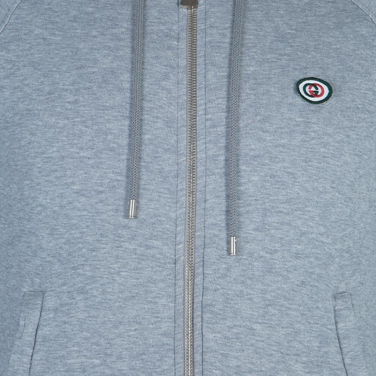 Pre Owned Gucci Grey Knit Web Stripe Detail Hoodie S