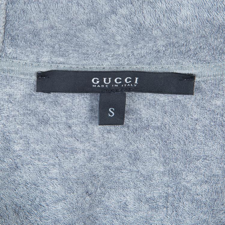 Pre Owned Gucci Grey Knit Web Stripe Detail Hoodie S