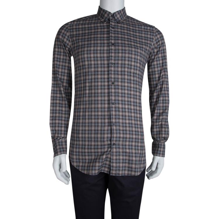 Gucci Grey Cotton Checked Button Front Plaid Shirt M Gucci | TLC