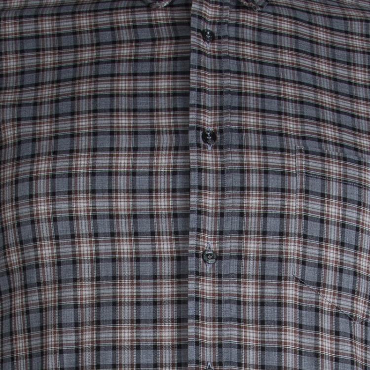 Pre Owned Gucci Grey Cotton Checked Button Front Plaid Shirt M