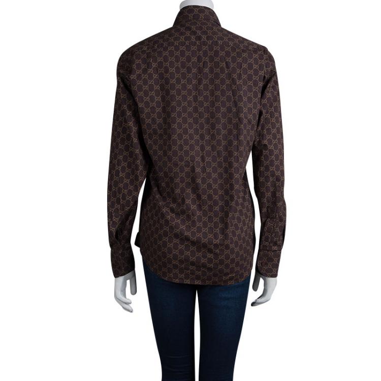 Pre Owned Gucci Brown Printed Cotton Long Sleeve Shirt L