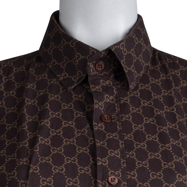 Pre Owned Gucci Brown Printed Cotton Long Sleeve Shirt L