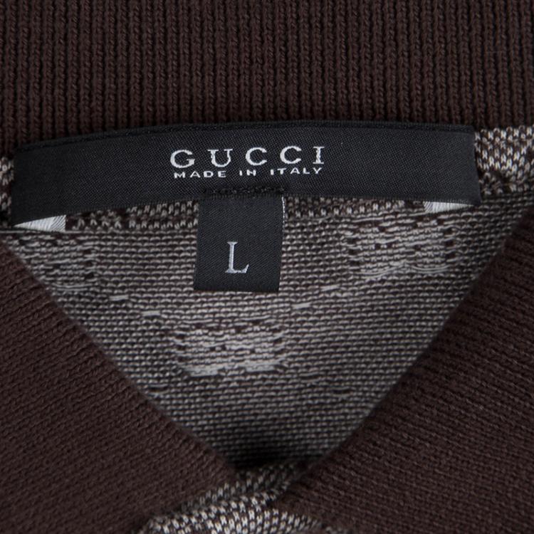 مملوكة مسبقًا Gucci Brown Guccissima Print Slim Fit Polo T-Shirt L