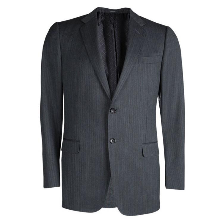 Pre Owned Gucci Grey Herringbone Stripe Wool Suit L