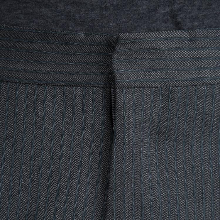 Pre Owned Gucci Grey Herringbone Stripe Wool Suit L