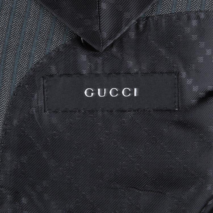 Pre Owned Gucci Grey Herringbone Stripe Wool Suit L