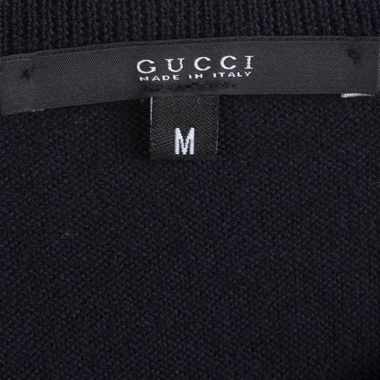 Pre Owned Gucci Navy Blue Wool Crew Neck Sweater M
