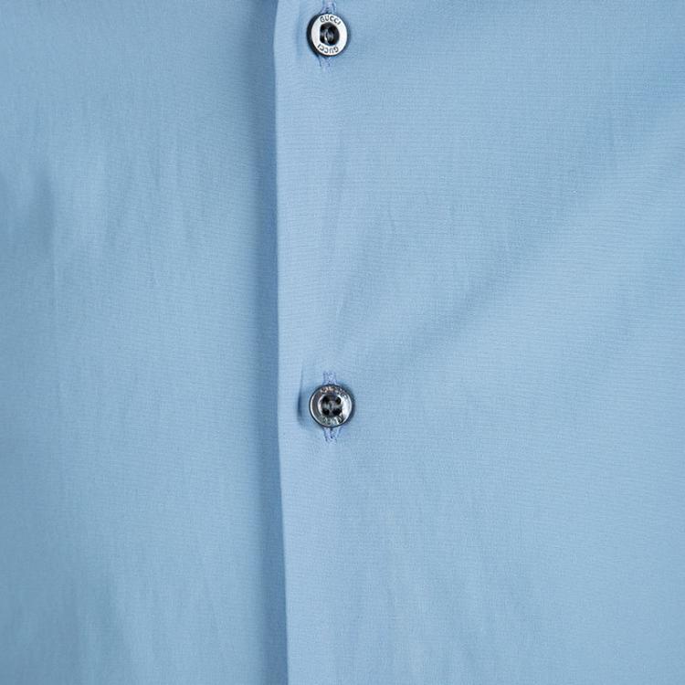 Pre Owned Gucci Blue Cotton Long Sleeve Slim Fit Shirt M/L