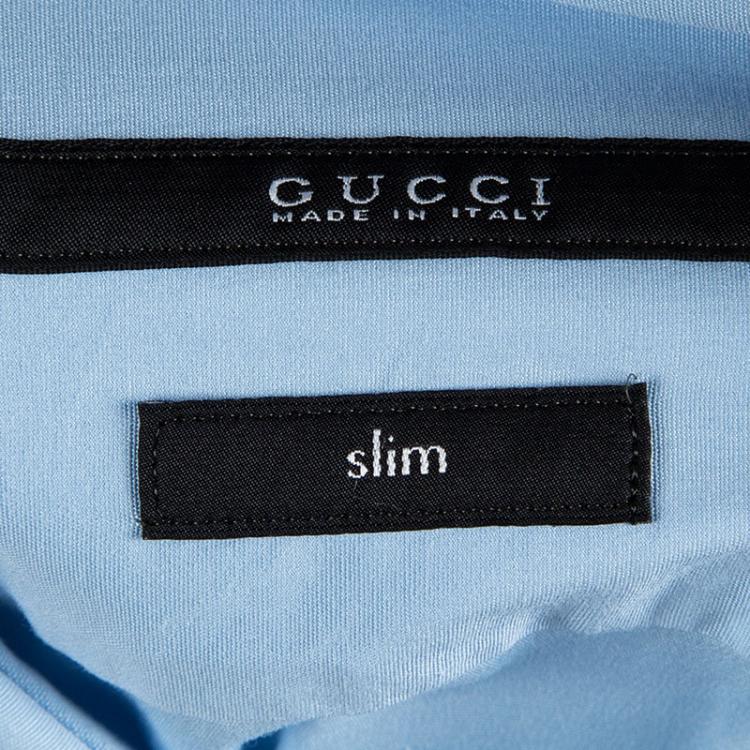 Pre Owned Gucci Blue Cotton Long Sleeve Slim Fit Shirt M/L