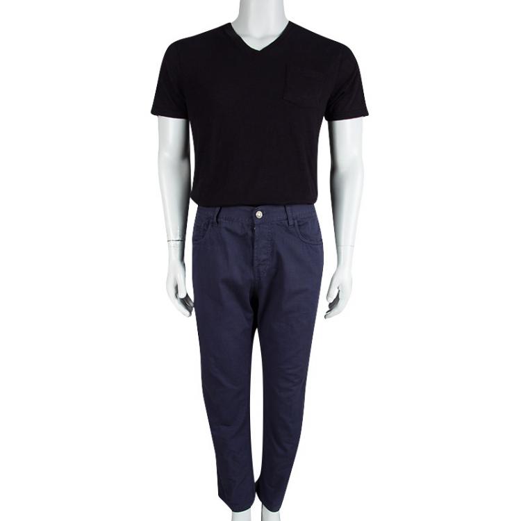 Pre Owned Gucci Navy Blue Cotton Regular Fit Pants L