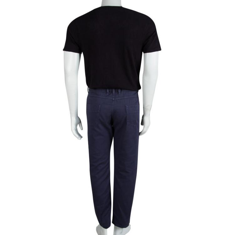 Pre Owned Gucci Navy Blue Cotton Regular Fit Pants L