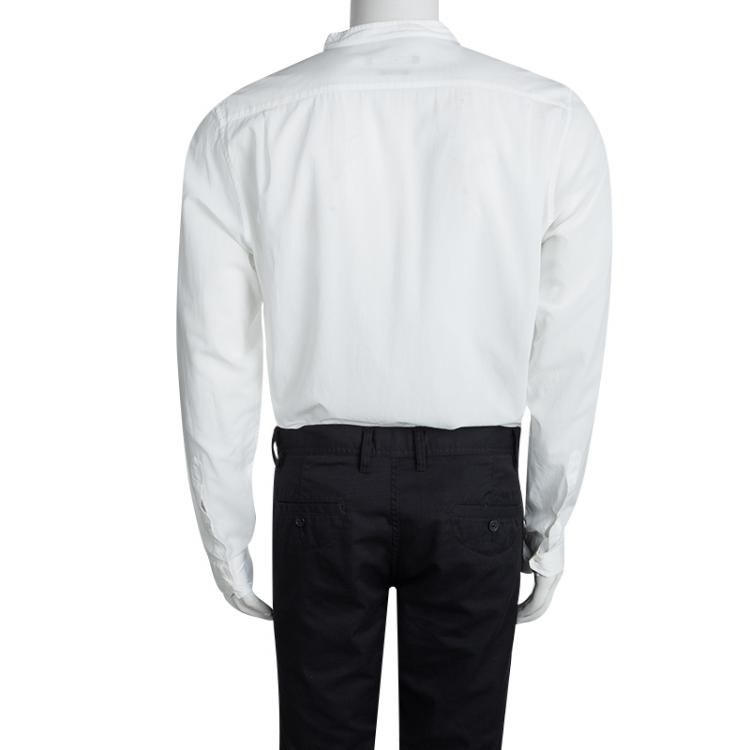 Pre Owned Gucci White Cotton Long Sleeve Slim Fit Tuxedo Shirt XL