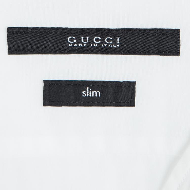 Pre Owned Gucci White Cotton Long Sleeve Slim Fit Tuxedo Shirt XL