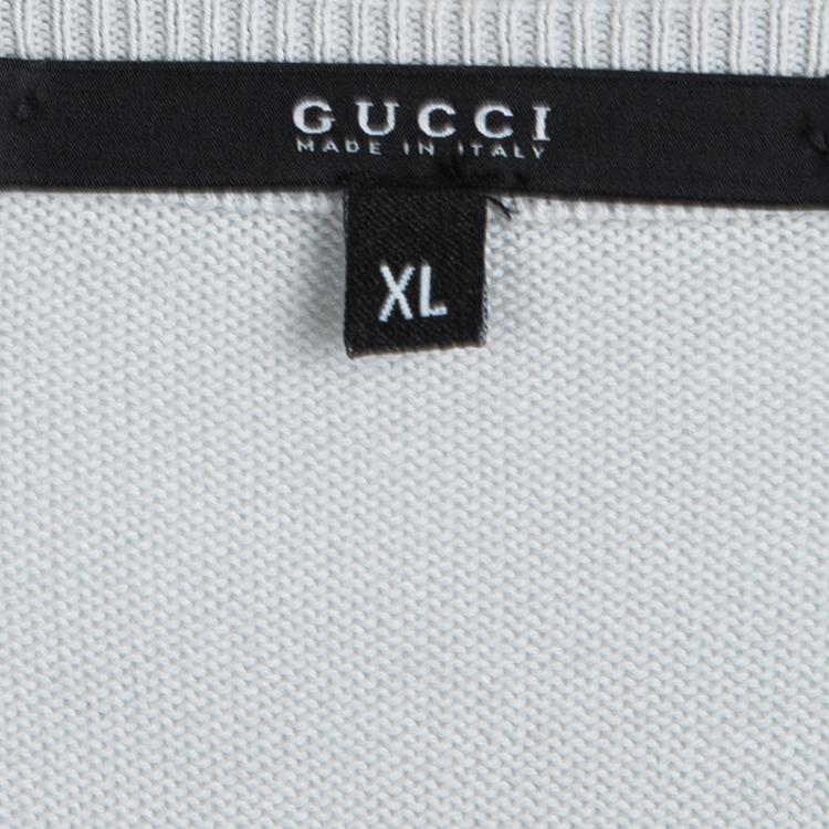 Pre Owned Gucci Grey V-Neck Stripe Detail Long Sleeve Sweater XL