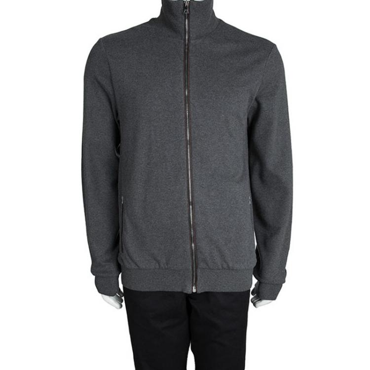مملوكة مسبقًا Gucci Grey Webstripe Detail Zip Front Sweatshirt XXL