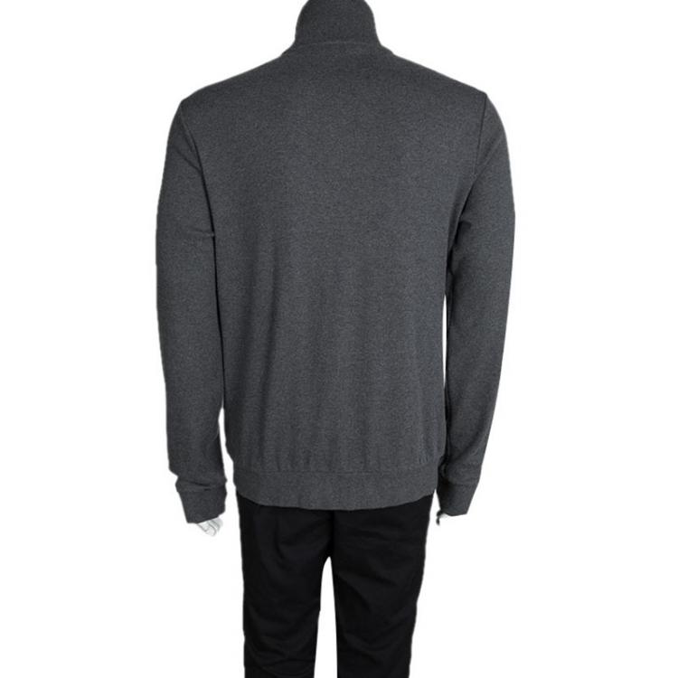 مملوكة مسبقًا Gucci Grey Webstripe Detail Zip Front Sweatshirt XXL