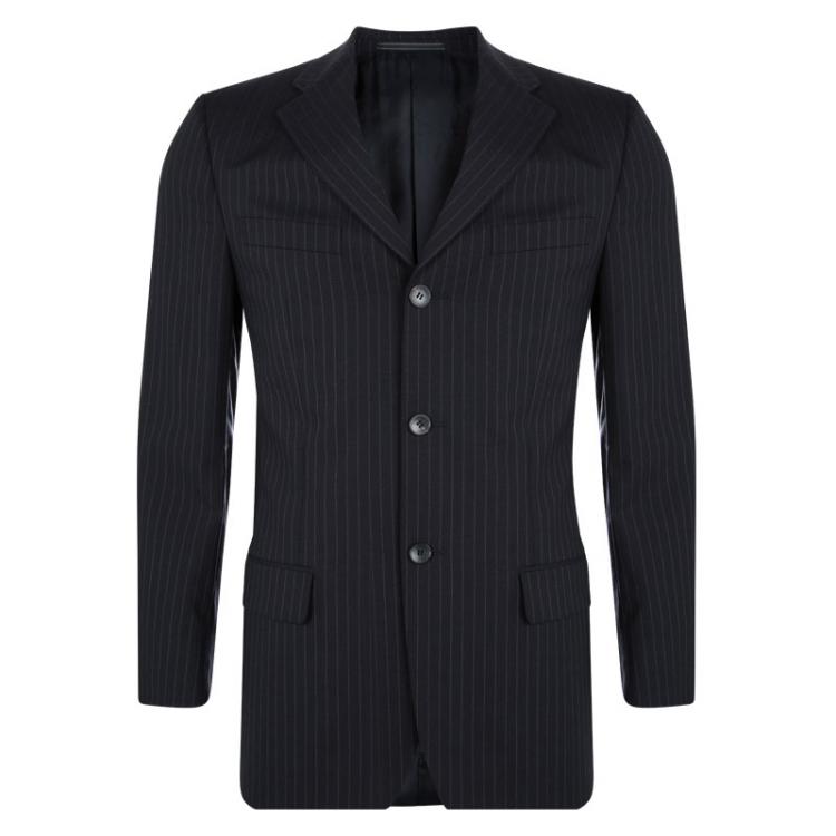 Pre Owned Gucci Black Striped Wool Suit S