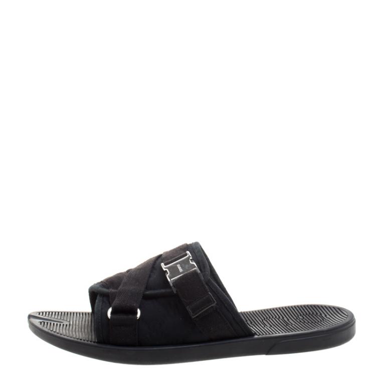 Pre Owned Gucci Black Guccissima Fabric Safety Buckle Slippers Size 41