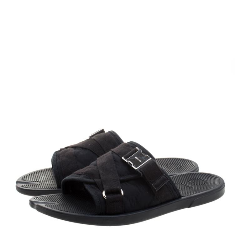 Pre Owned Gucci Black Guccissima Fabric Safety Buckle Slippers Size 41