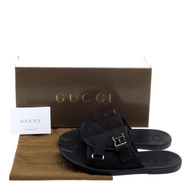 Pre Owned Gucci Black Guccissima Fabric Safety Buckle Slippers Size 41