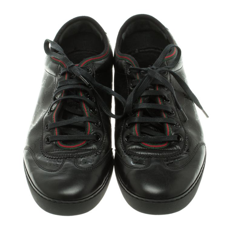 Pre Owned Gucci Black GG Imprimè Leather Barcelona Low Top Sneakers Size 43