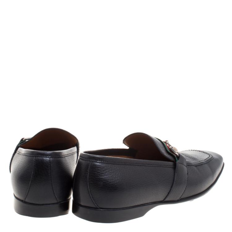Pre Owned Gucci Black Leather Square Horsebit Web Detail Loafers Size 41.5