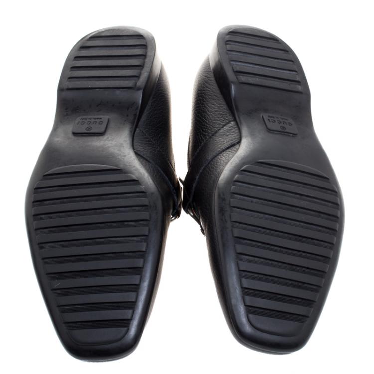 Pre Owned Gucci Black Leather Square Horsebit Web Detail Loafers Size 41.5