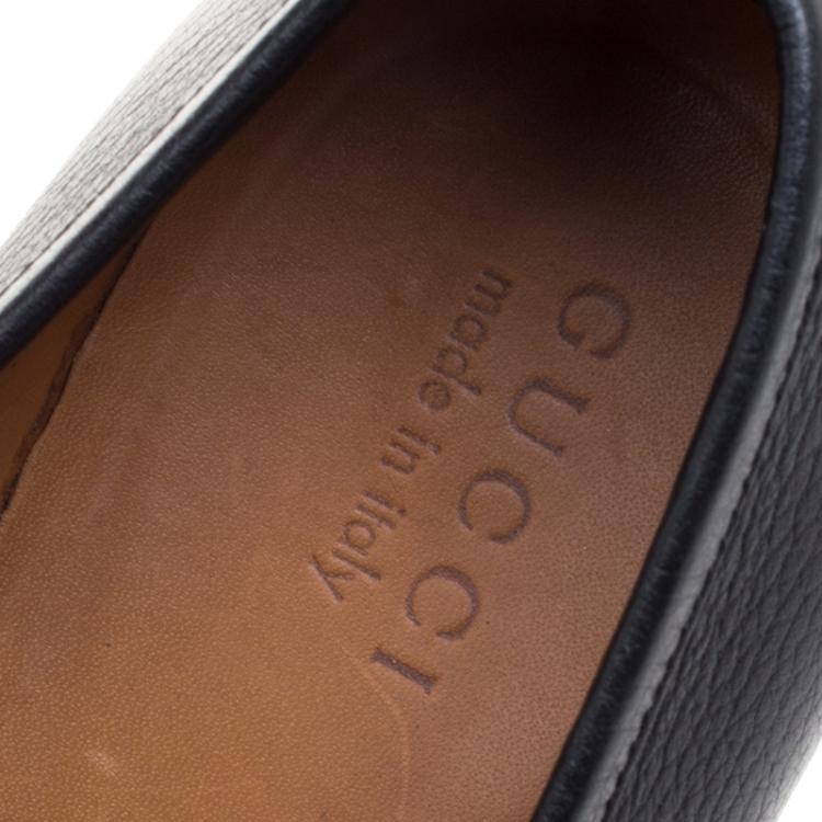 Pre Owned Gucci Black Leather Square Horsebit Web Detail Loafers Size 41.5