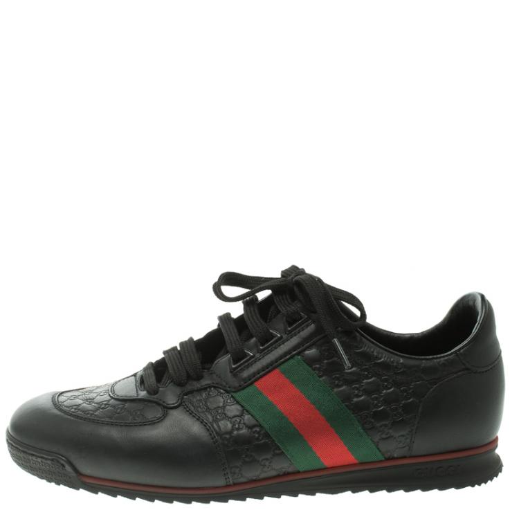 Gucci Black Guccissima Leather Web Detail Lace Up Sneakers Size 41 | TLC