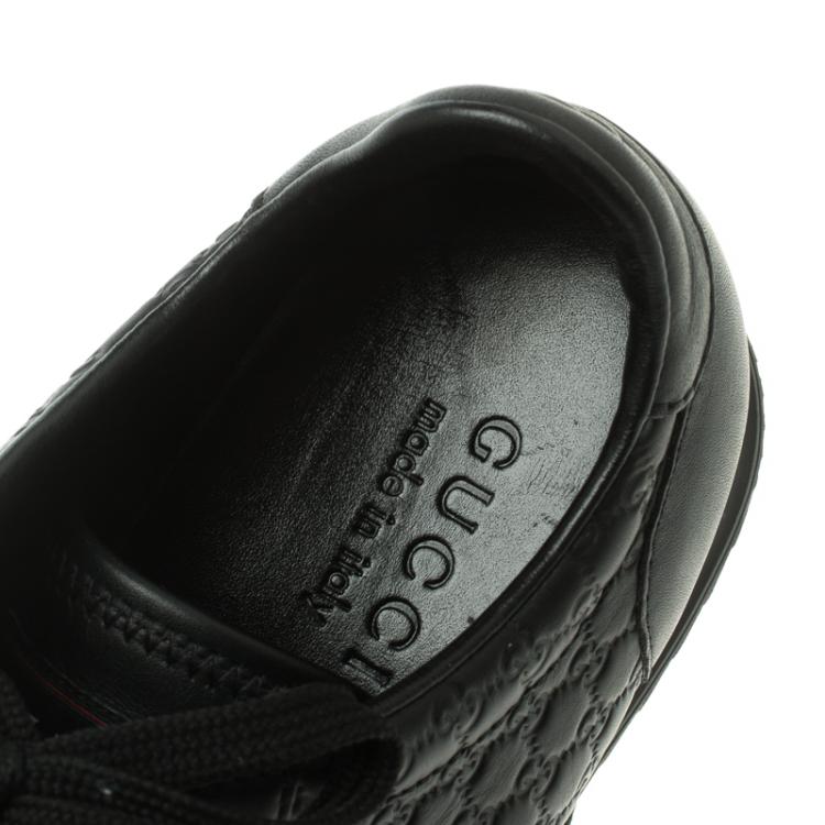 Pre Owned Gucci Black Guccissima Leather Web Detail Lace Up Sneakers Size 41