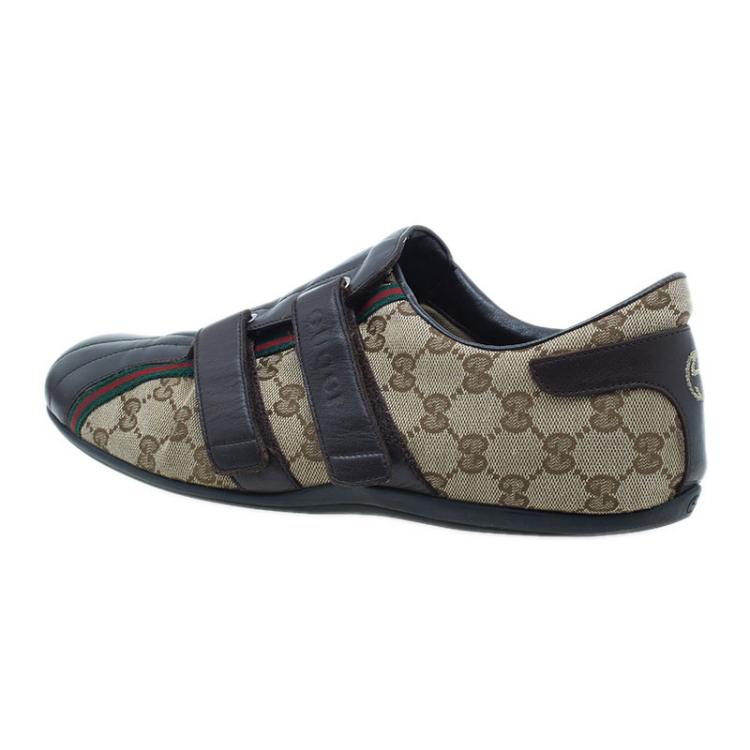 Pre Owned Gucci Brown Guccissima Canvas and Leather Velcro Sneakers Size 44.5