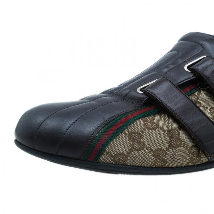 Pre Owned Gucci Brown Guccissima Canvas and Leather Velcro Sneakers Size 44.5