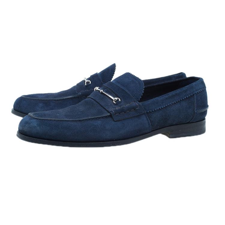 Pre Owned Gucci Blue Suede Loafers Size 42.5