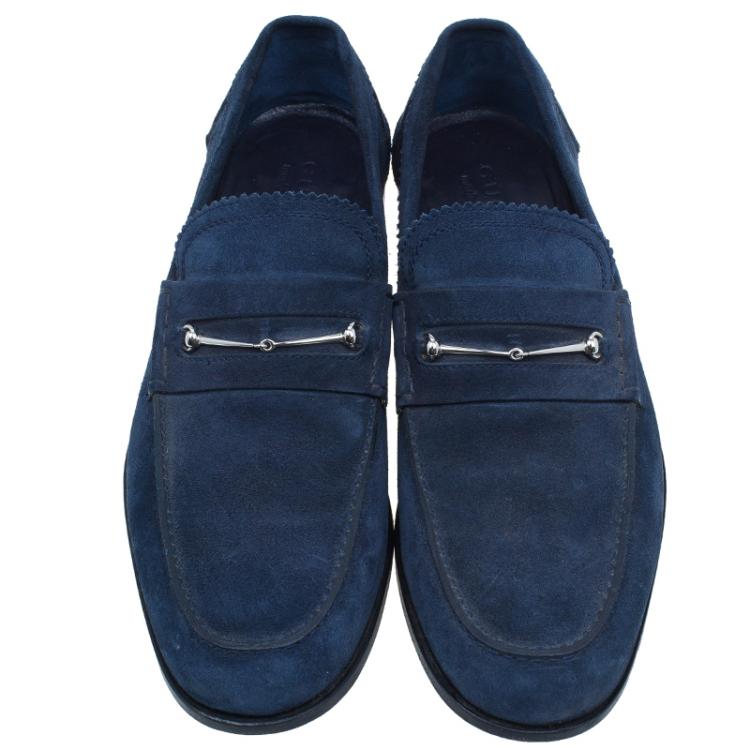Pre Owned Gucci Blue Suede Loafers Size 42.5