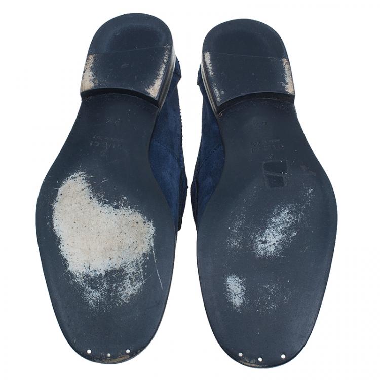 Pre Owned Gucci Blue Suede Loafers Size 42.5