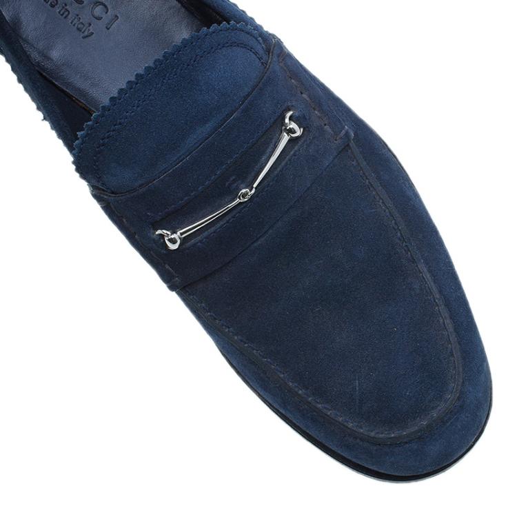 Pre Owned Gucci Blue Suede Loafers Size 42.5