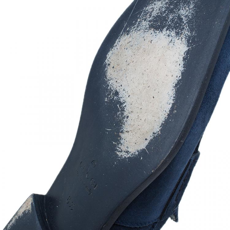 Pre Owned Gucci Blue Suede Loafers Size 42.5