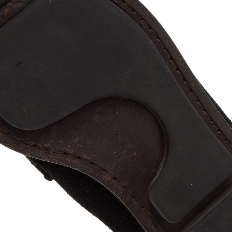 Pre Owned Gucci Black Suede Loafers Size 42