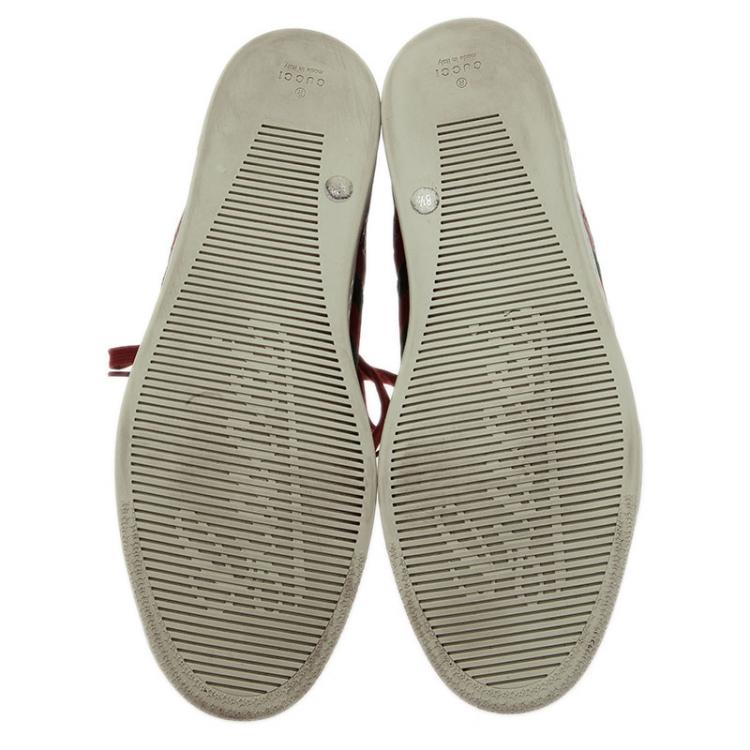 مملوكة مسبقًا Gucci Red Guccissima Leather Web Detail High Top Sneakers Size 42.5