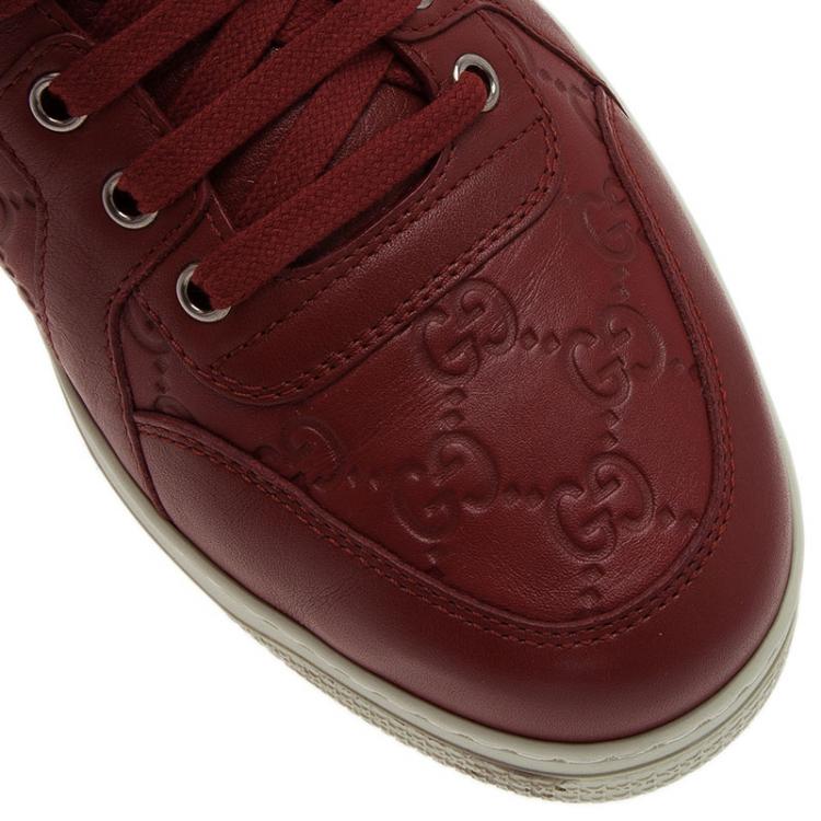 مملوكة مسبقًا Gucci Red Guccissima Leather Web Detail High Top Sneakers Size 42.5