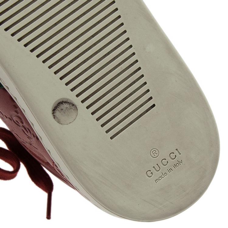 مملوكة مسبقًا Gucci Red Guccissima Leather Web Detail High Top Sneakers Size 42.5